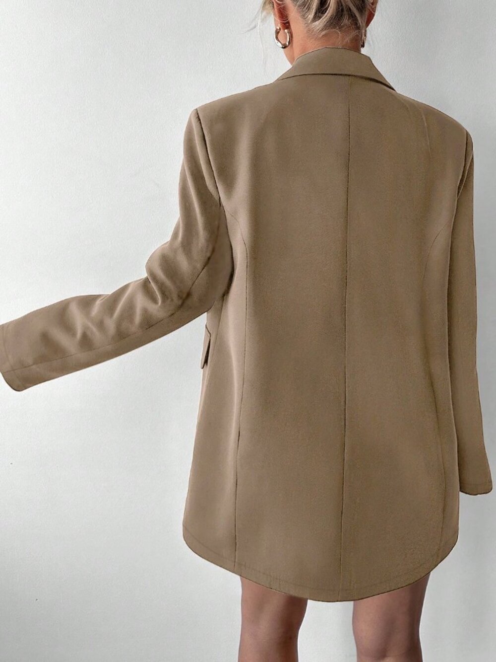 Mocha Brown Casual Women's Oversized Double-Breasted Blazer - Picture 2 of 5